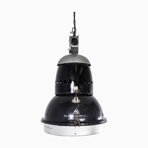 Large Industrial Black Enamel Pendant Lamp, 1950s