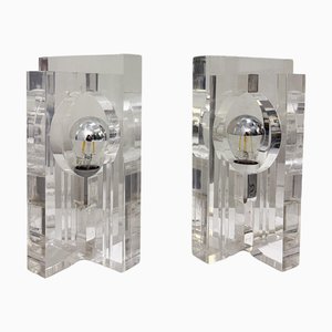 Lámparas de mesa de vidrio acrílico de Sandro Petti, años 70. Juego de 2