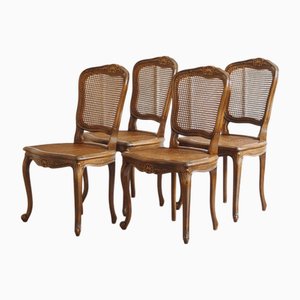 Louis XV Esszimmerstühle mit Wiener Geflecht, 1920er, 4er Set
