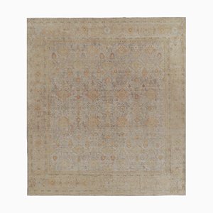 Oushak Style Rug in Gold and Beige-Brown with Florals by Rug&Kilim