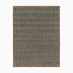 Tappeto Block Print grigio con ruggine e motivi floreali verdi di Rug&Kilim