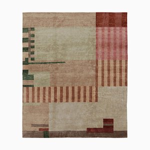 Tappeto quadrato beige-rosa con motivi geometrici di Rug&Kilim