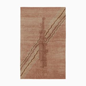 Rug in Beige and Pink with Stylized Skyscraper by Rug&Kilim