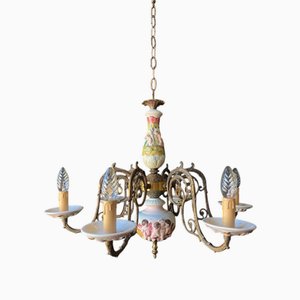 Antique Ceramic and Brass Chandelier, 1960s