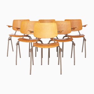 Sillas apilables Mid-Century modernas de contrachapado de haya y metal de Kho Liang Ie para CAR Katwijk, Países Bajos, años 50. Juego de 6