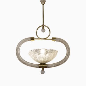 Lampe à Suspension en Verre de Murano Soufflé attribuée à Ercole Barovier, 1940s
