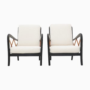 Vintage Lounge Chairs with Wooden Frame, 1940s, Set of 2