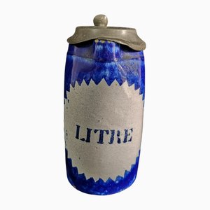 Antique Faience Ceramic Beer Stein Mug with Pewter Lid, Brussels, Belgium, 1820s