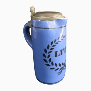 Antiker Bierkrug aus Fayence & Keramik mit Zinndeckel, Brüssel, Belgien, 1820er