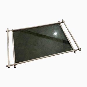 Modern Italian Silver Plated and Grey Glass Serving Tray by Lino Sabattini, 1970s