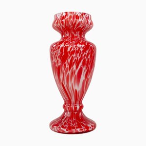 Jarrón Mid-Century de Murano de mármol rojo y blanco, años 60