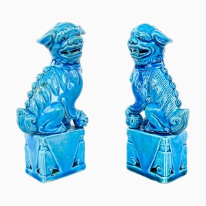 Mid-Century Chinese Hand-Painted Ceramic Foo Dogs, 1960s, Set of 2