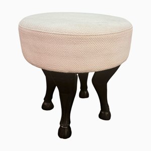 Sgabello in legno ebanizzato con gambe a forma di cavallo e tessuto beige, Francia, anni '80
