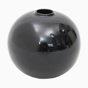 Vase Sphérique en Céramique Vernie Noire par Gabbianelli, 1960s
