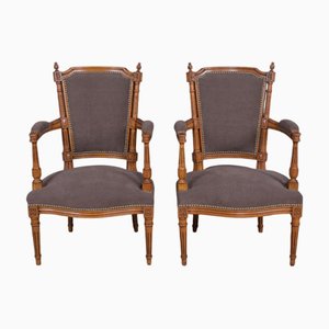 Vintage Louis XVI Style Armchairs in Stained Beech, 1950, Set of 2