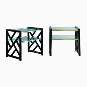 Comodini in bambù laccato nero, anni '70, set di 2
