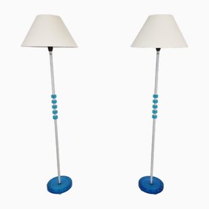 Blaue Glas Stehlampen von Carl Fagerlund für Orrefors, 1960er, 2er Set