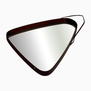 Miroir Mural Triangulaire Mid-Century en Teck avec Coins Arrondis, Danemark, 1960s