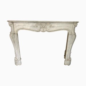 Louis XV Style Fireplace in White Carrara Marble, 19th Century