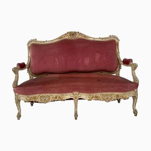 Louis XV Style Bench in Lacquered and Gilded Beechwood, 20th Century