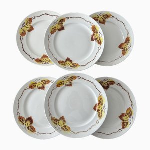 Französische Steingut Teller mit Herbstblattmuster von Moulin Des Loups, 1950er, 6er Set