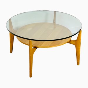 Runder Vintage Couchtisch aus Buche & Glas, 1960er
