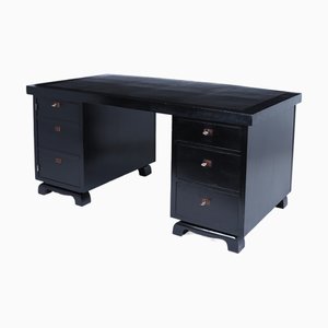 French Art Deco Ebonised Desk with Leather Top, 1930