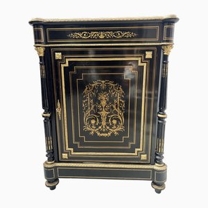 Napoleon III Style Black Wood Cabinet with Brass Marquetry, 19th Century
