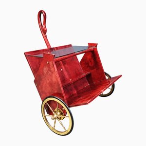 Carrello bar Swan in pelle di capra laccata di Aldo Tura, Italia, anni '60