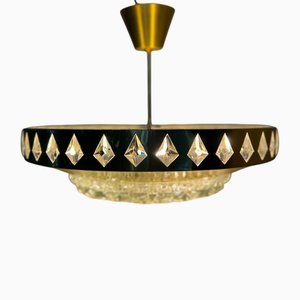 Lampada a sospensione vintage in ottone e cristallo attribuita a Carl Fagerlund, Scandinavia, anni '60-'70