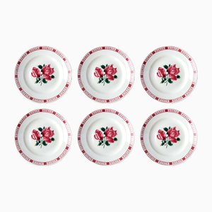 French Art Deco Style Digoin Plates with Stylized Roses from Digoin-Sarreguemines, 1950s, Set of 6