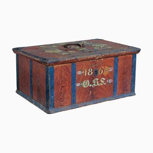 Antike bemalte schwedische Volkskunst Box, 1865