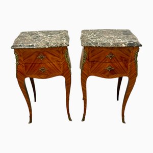 Antike französische Nachttische mit Marmorplatte im Louis XV Stil, 1900, 2er Set