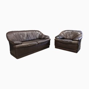 Vintage Leather Sofas, 1970s, Set of 2