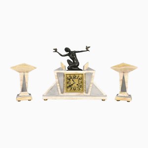 French Art Deco Clock & Garniture by H. Molins-Balleste & Tahou, Lourdes, 1920s, Set of 3