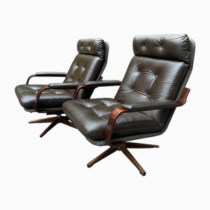 Poltrone girevoli in pelle, Scandinavia, anni '60, set di 2