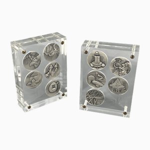 Salvador Dali, Ten Silver Medals for The Ten Commandments, 1970s, Silver in Acrylic Glass Blocks, Set of 2