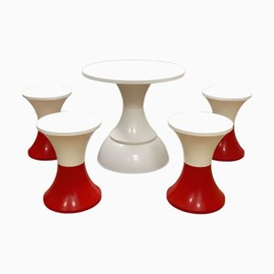 Mid-Century Modern Space Age Stool and Table Set from Masonnet, 1970s, Set of 5