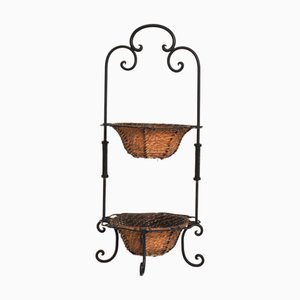 Vintage 2-Tiered Stand in Wicker and Iron, 1950s