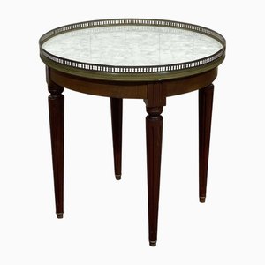 Louis XVI Style Bouillotte Side Table in Mahogany with White Marble Top, 1950s
