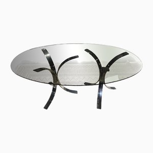Vintage Oval Table in Chrome and Smoked Glass, 1970