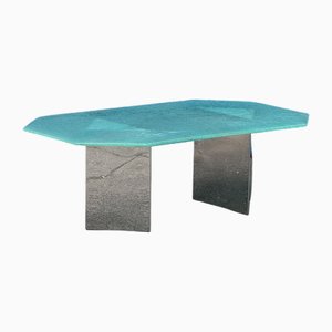 Postmodern Coffee Table with Textured Glass Top, 1980s
