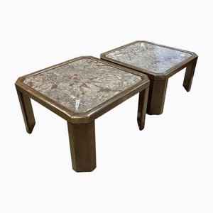 Coffee Tables in Oak and Fossil Stone, Set of 2