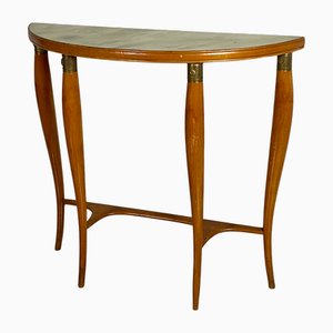 Consolle Mid-Century moderna in legno e vetro retroverniciato verde, Italia, anni '50