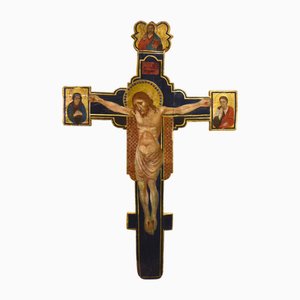 Tuscan Medieval Style Crucifix in Tempera and Oil on Wood, 19th Century