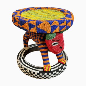 Vintage Bamileke Beaded Stool, 1970s
