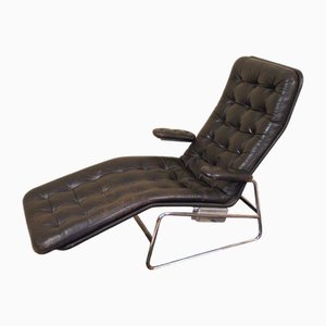 Schwedische Modell Fenix Chaiselongue aus Leder & Chrom von Sam Larsson für Dux, 1960er
