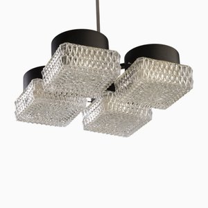 Glas & Metall Kronleuchter mit 4 Leuchten von Kamenický Šenov, 1970er