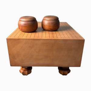 Japanese Go Set in Keyaki Wood with Stones, 1950s, Set of 3