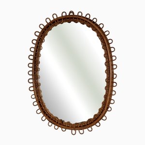 Italian Organic Wall Mirror in Rattan and Bamboo, 1960s